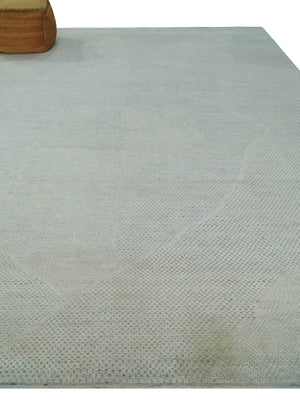 Premium look Solid Ivory Antique carved Design 9x12 Hand knotted wool Area Rug