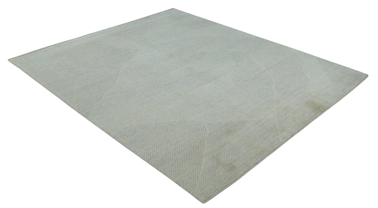Premium look Solid Ivory Antique carved Design 9x12 Hand knotted wool Area Rug