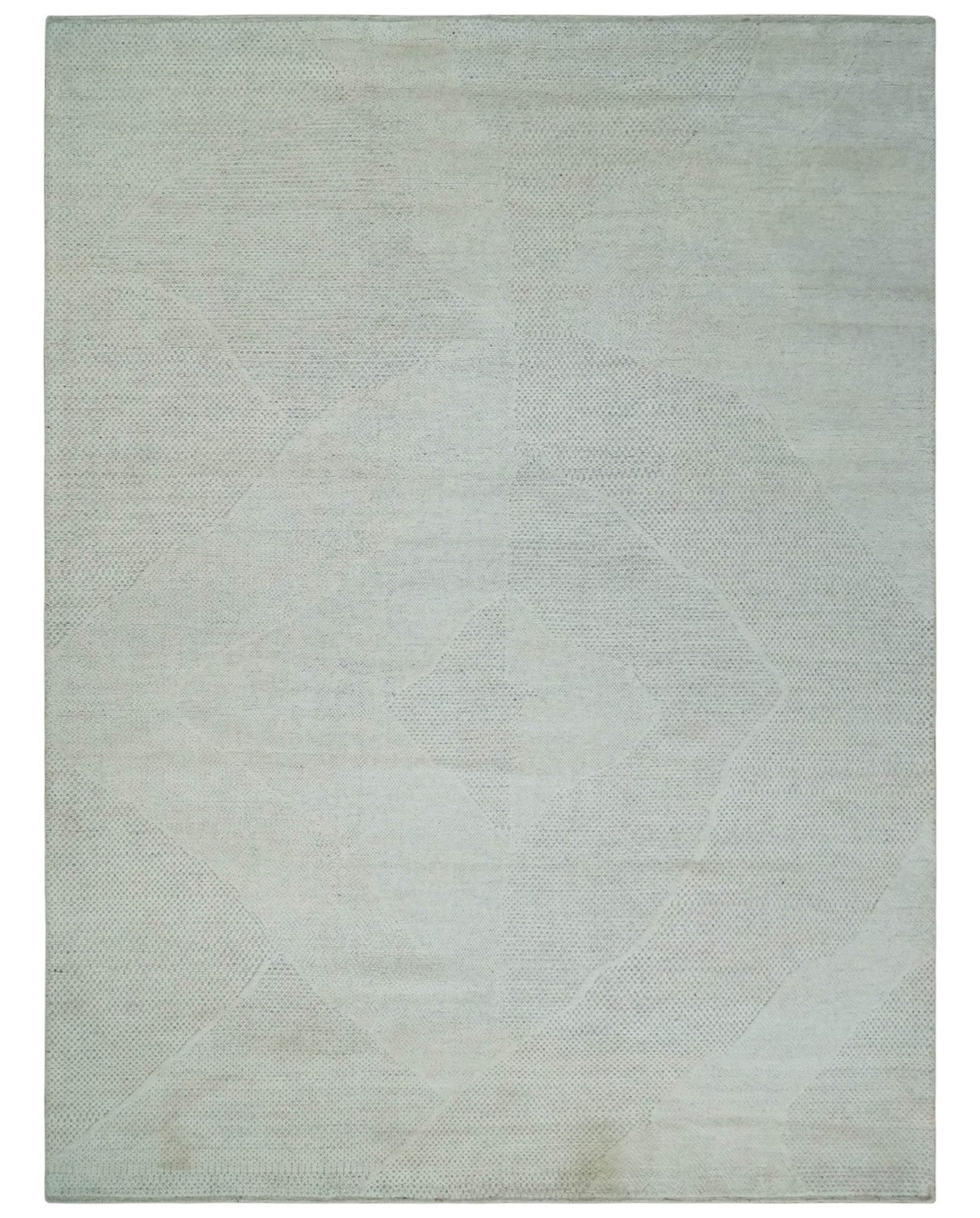 Premium look Solid Ivory Antique carved Design 9x12 Hand knotted wool Area Rug