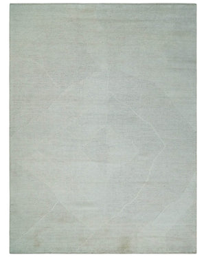 Premium look Solid Ivory Antique carved Design 9x12 Hand knotted wool Area Rug