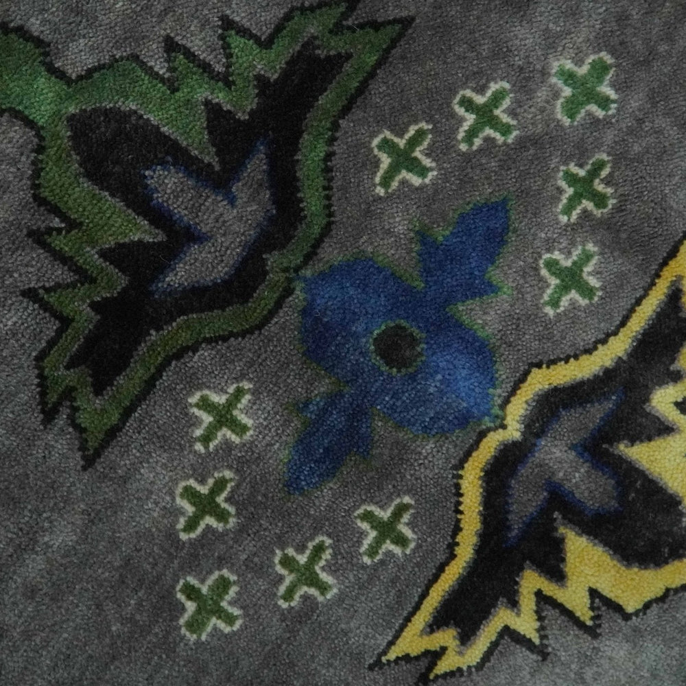 Premium look Vibrant Colorful Charcoal, Blue and Ivory Hand knotted Traditional Floral 8x10 wool Area Rug