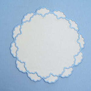 Cressida White Scalloped Blue Fabric Placemat