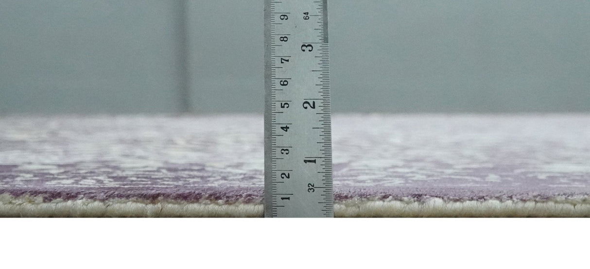Premium Style Floral Ivory and Dark Purple 5.6x8 Handloom Wool and Viscose Area Rug