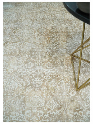 Premium Style Floral Traditional Ikat Large Design Camel and Ivory 5.6x7.9 Hand loom Viscose Area Rug