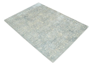 Premium Style Traditional Large Design Gray, Silver and Beige 5.6x7.9 Viscose Area Rug