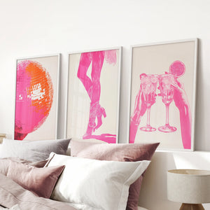 Funky Preppy Pink Wall Art. Set of 3 Girl Power Posters for Apartment or Dorm