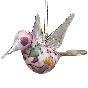 Blown Glass Hummingbird - Lilac Marble