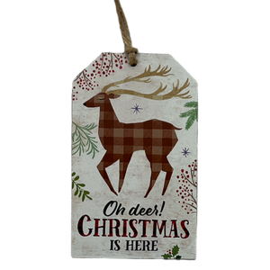 Wooden Plaid Gift Tag Ornament - Oh Deer! Christmas Is Here