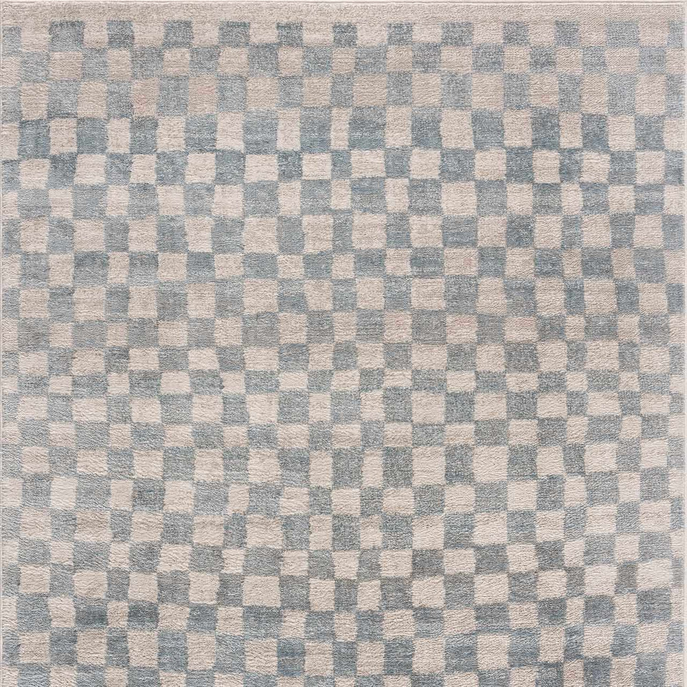 Benjy Cream & Light Blue Checkered Area Rug