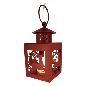 B/O Lighted Metal Holiday Lantern with LED Tealight - Red