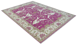 Purple, Ivory and Olive Traditional Hand knotted Oriental Oushak Multi Size wool Area Rug