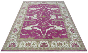 Purple, Ivory and Olive Traditional Hand knotted Oriental Oushak Multi Size wool Area Rug