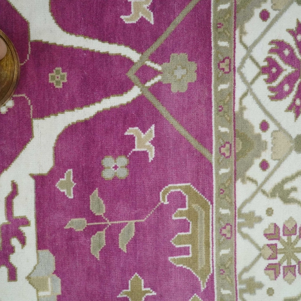 Purple, Ivory and Olive Traditional Hand knotted Oriental Oushak Multi Size wool Area Rug