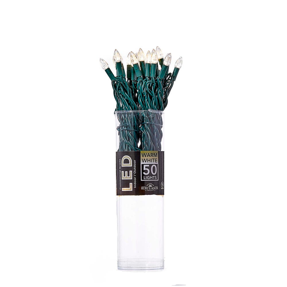 50-Light C3 Diamond Warm White LED Green Wire Light Set