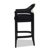 Pyrla 26" Upholstered Counter Stool with Curved Cane Back and Wood Legs - Counter Stools