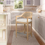 Pyrla 26" Upholstered Counter Stool with Curved Cane Back and Wood Legs - Counter Stools