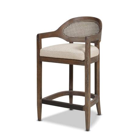 Pyrla 26" Upholstered Counter Stool with Curved Cane Back and Wood Legs - Counter Stools