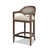 Pyrla 26" Upholstered Counter Stool with Curved Cane Back and Wood Legs