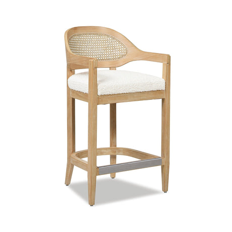 Pyrla 26" Upholstered Counter Stool with Curved Cane Back and Wood Legs - Counter Stools