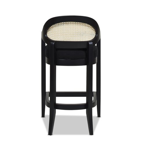 Pyrla 26" Upholstered Counter Stool with Curved Cane Back and Wood Legs - Counter Stools