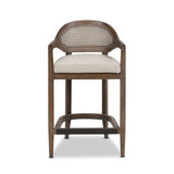 Pyrla 26" Upholstered Counter Stool with Curved Cane Back and Wood Legs - Counter Stools