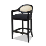 Pyrla 26" Upholstered Counter Stool with Curved Cane Back and Wood Legs - Counter Stools