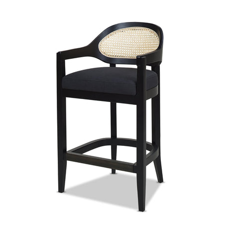 Pyrla 26" Upholstered Counter Stool with Curved Cane Back and Wood Legs - Counter Stools