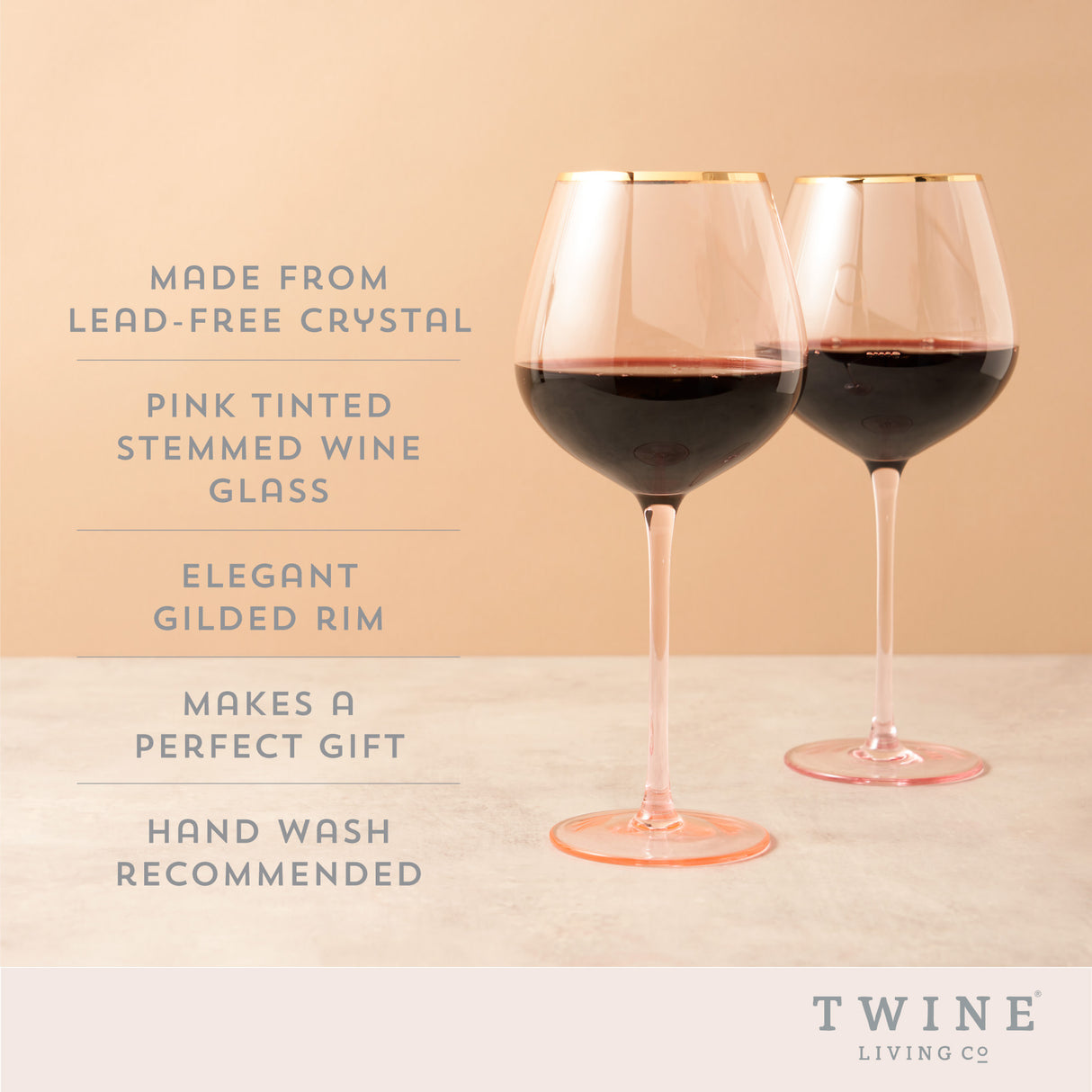 Rose crystal red wine glass set by twine®