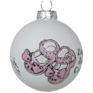 Baby's First Christmas Keepsake Glass Ornament - Pink Booties
