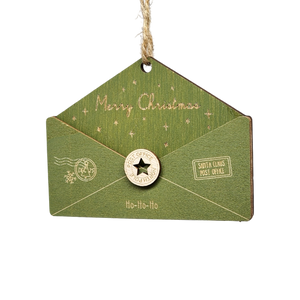 Wooden Letter to Santa Ornament - Green
