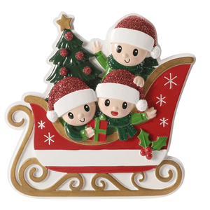 Sleigh With Gold Rails Family of 3 Ornament