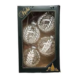 Krebs Value Glass Ball 4 pack - Snowy Botanical on White