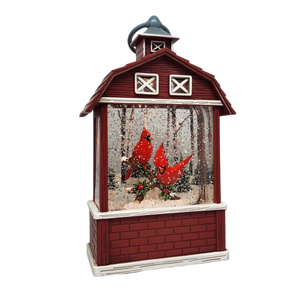 Lighted Barn Spinning Waterglobe - Cardinals