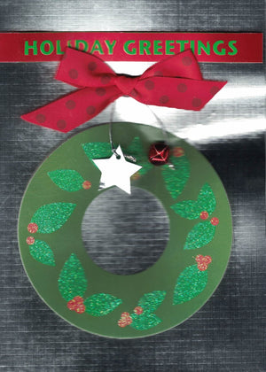 Holiday Greetings Wreath Handmade Boxed Christmas Card
