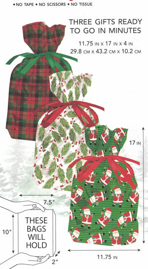 Large Pull String Gift Bag - 3 Pack