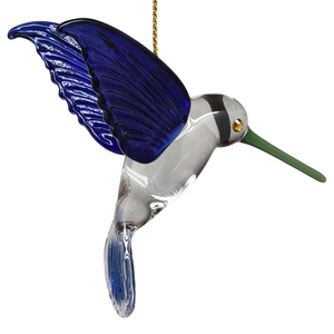 Egyptian Glass Hummingbird Ornament - Blue with Green Beak