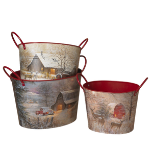 Metal Holiday Design Oval Bucket-