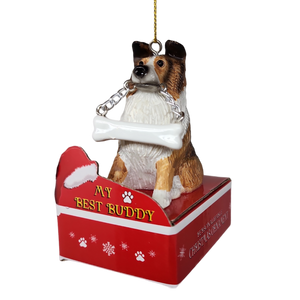 Sheltie with Bone Ornament