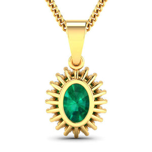 1.13 Carat Genuine Zambian Emerald and White Diamond 14K Yellow Gold Pendant