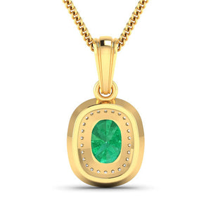 1.50 Carat Genuine Zambian Emerald and White Diamond 14K Yellow Gold Pendant