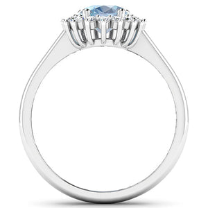 1.62 Carat Genuine Aquamarine and White Diamond 14K White Gold Ring
