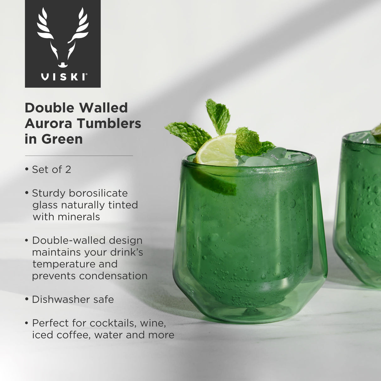 Double walled aurora tumblers in green (set of 2) by viski