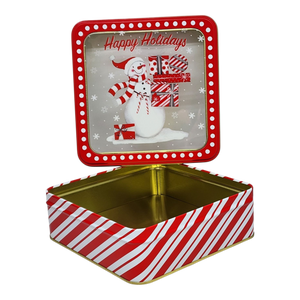 Square Cookie Tin with Window - Happy Holidays Snowman