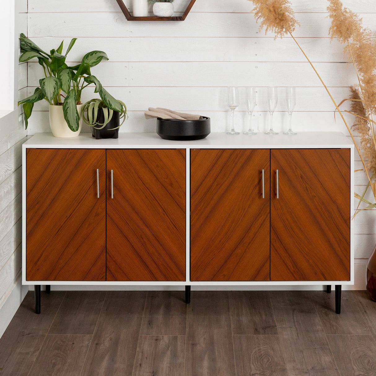 Quenched Buffet Cabinet with Metal Legs and 4 Doors - Buffets & Sideboards