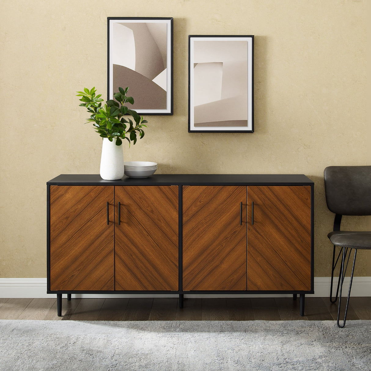Quenched Buffet Cabinet with Metal Legs and 4 Doors - Buffets & Sideboards