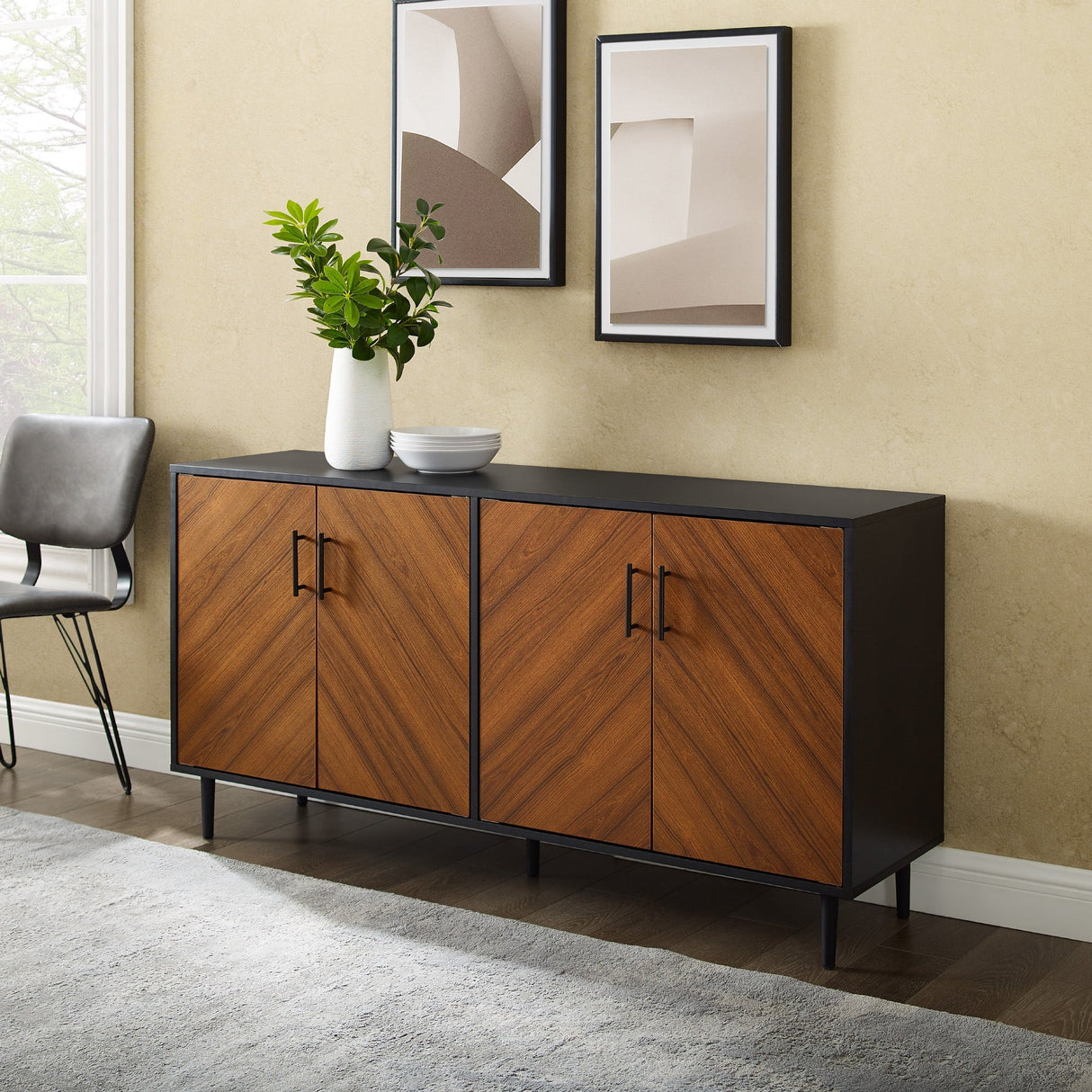 Quenched Buffet Cabinet with Metal Legs and 4 Doors - Buffets & Sideboards