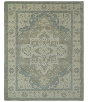 Quick Ship 10x14 Hand Knotted Medallion Beige and Charcoal Wool Area Rug