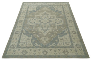 Quick Ship 10x14 Hand Knotted Medallion Beige and Charcoal Wool Area Rug