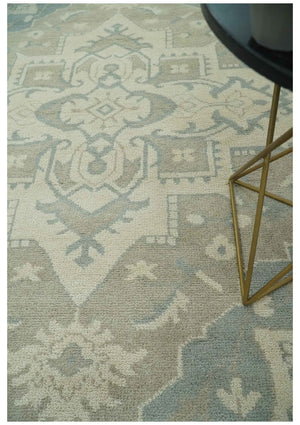 Quick Ship 10x14 Hand Knotted Medallion Beige and Charcoal Wool Area Rug