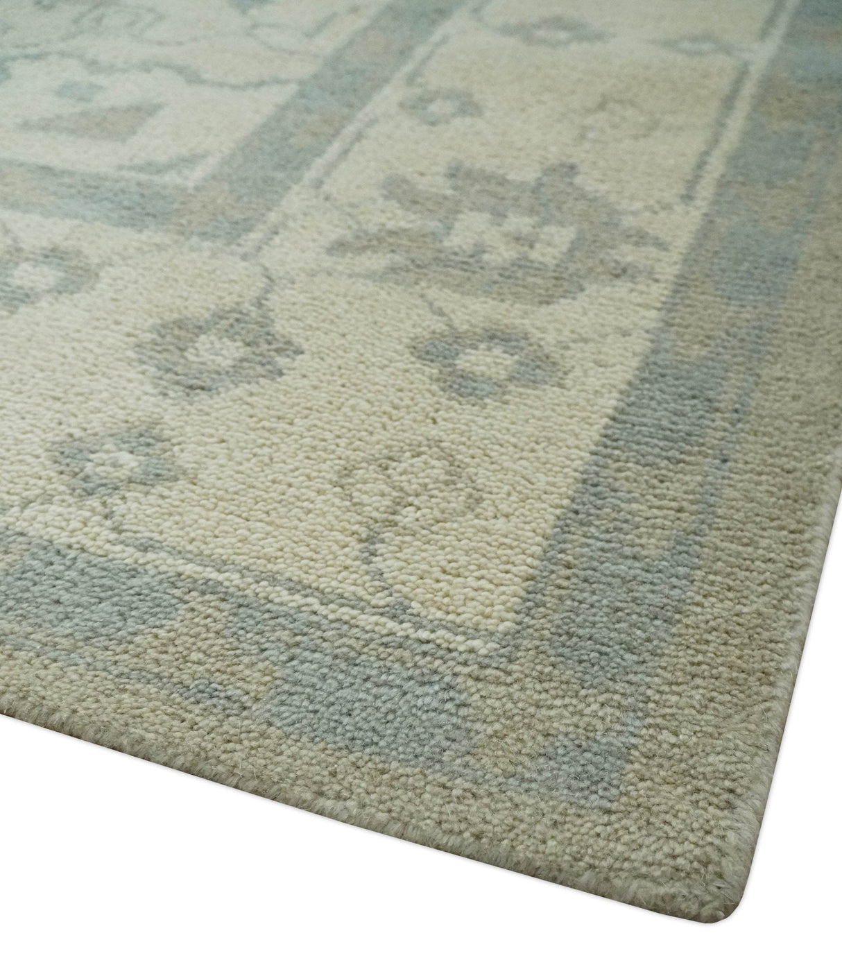Quick Ship 10x14 Hand Knotted Medallion Beige and Charcoal Wool Area Rug